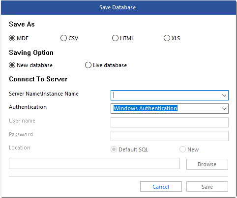 stellar repair for sql file saving options