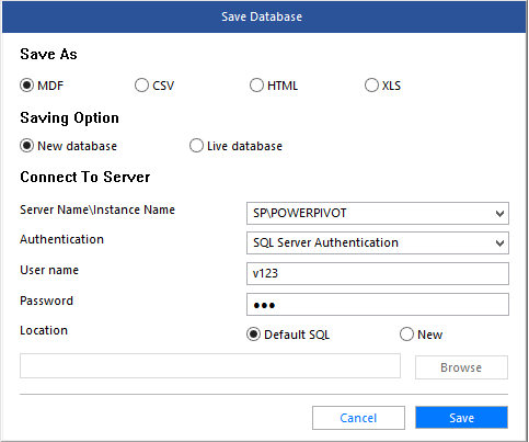 four different formats to save the repaired database