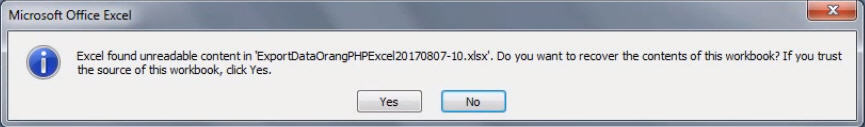 Excel Unreadable Content Error