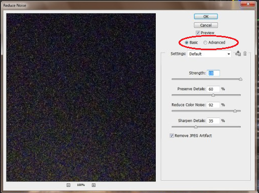 reduce noise in Photoshop Select basic