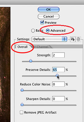 reduce noise in Advanced mode in photoshop