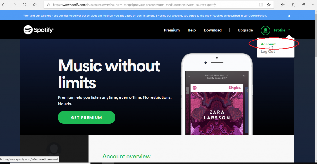 Spotify web page