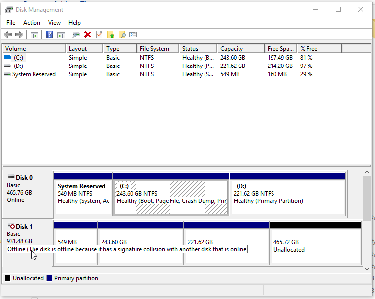 Disk 1 is cloned Hard Drive connected via USB 3.0 Port (Enclosed in an HDD Enclosure)