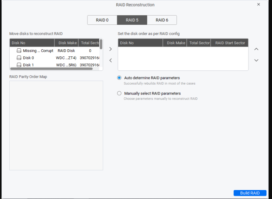 select the Manually select RAID parameters option