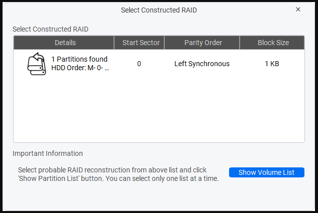 click the Show Volume List button
