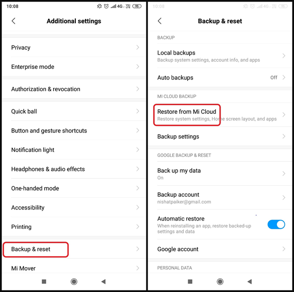 Photos Backup & reset location on Redmi Note 5