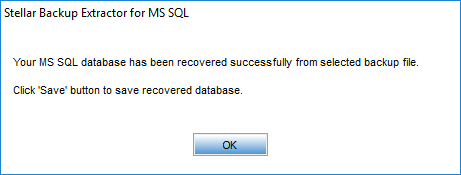 MS SQL Database Recovered Success window
