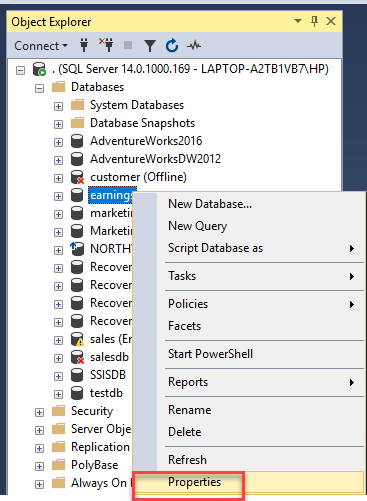 Object Explorer Option