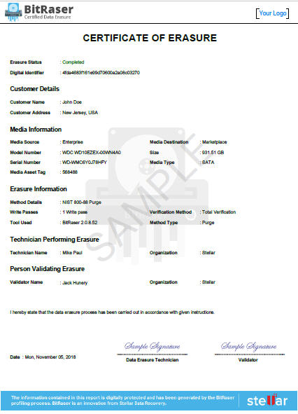 Bitraser-data Eraser Certificate