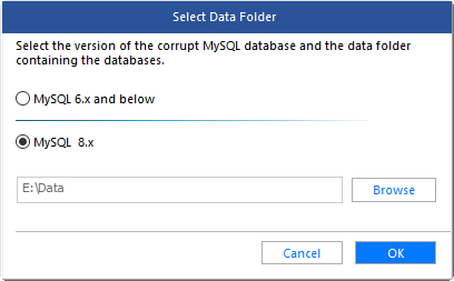 Screenshot showing the main screen of software with an option to select a database for repair