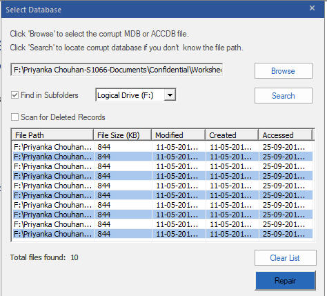 Select Database Window 