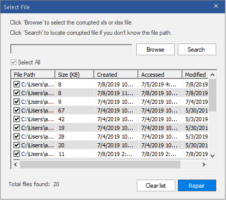 select corrupt excel file