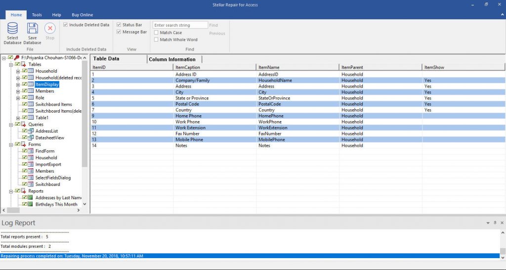Preview of Recoverable data