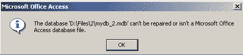 The database can't be repaired error message