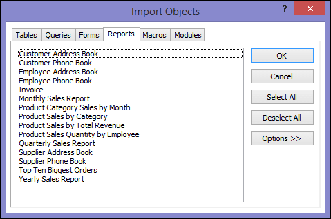 Select Objects needed to be imported