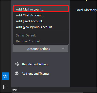 select the Add Mail Account option