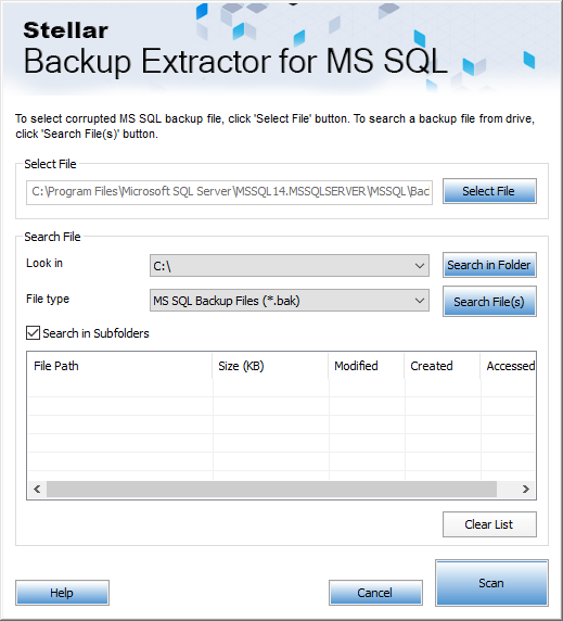 MS SQL Backup y seleccione el archivo bak