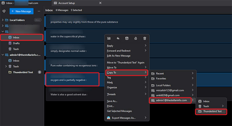 select the emails from Local folders
