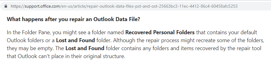 Microsoft Outlook: What happens after you Repair Outlook Data File (.PST)