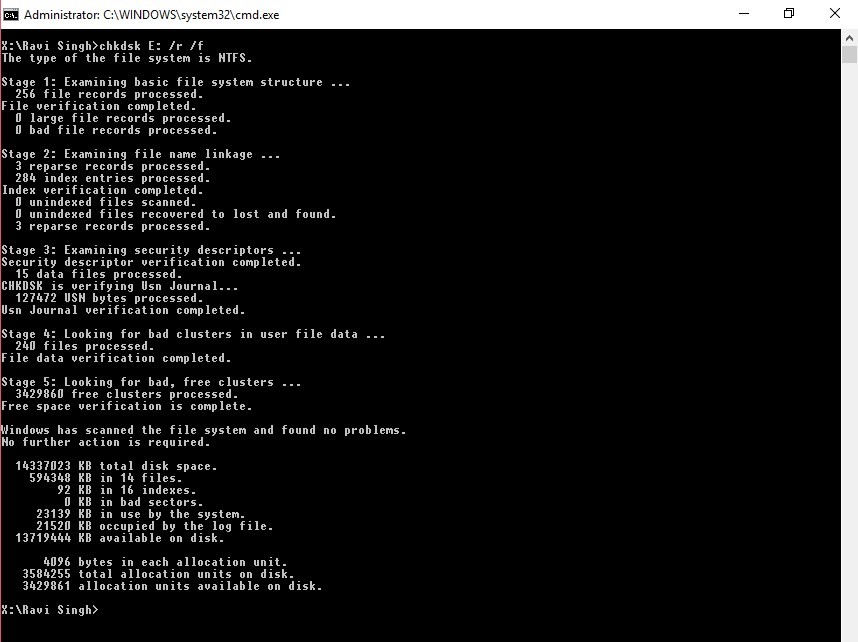 Type chkdsk X: /r /f in the command prompt windows 