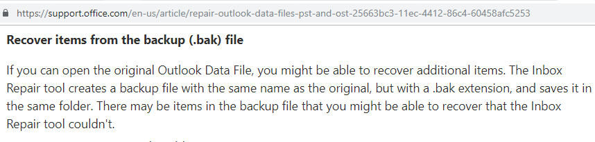 Recover Items from the Backup (.bak) File.