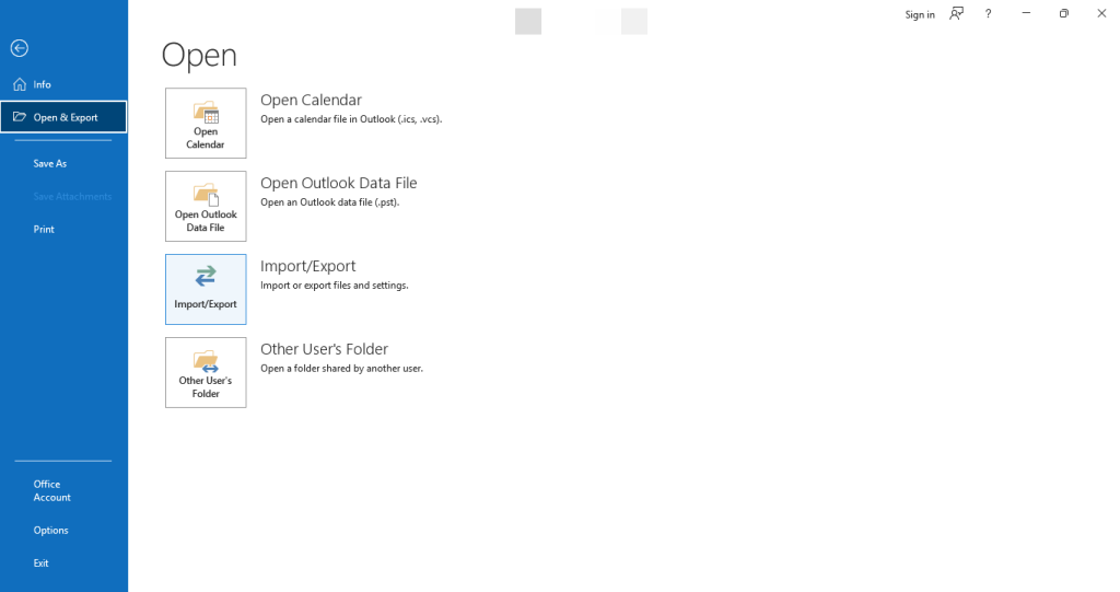 Open & Export Window