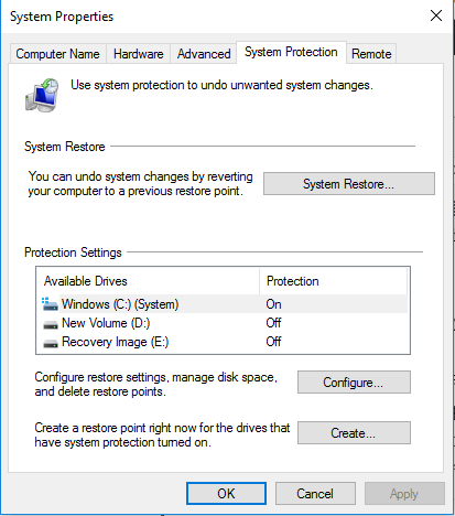 Perform system restore on Windows