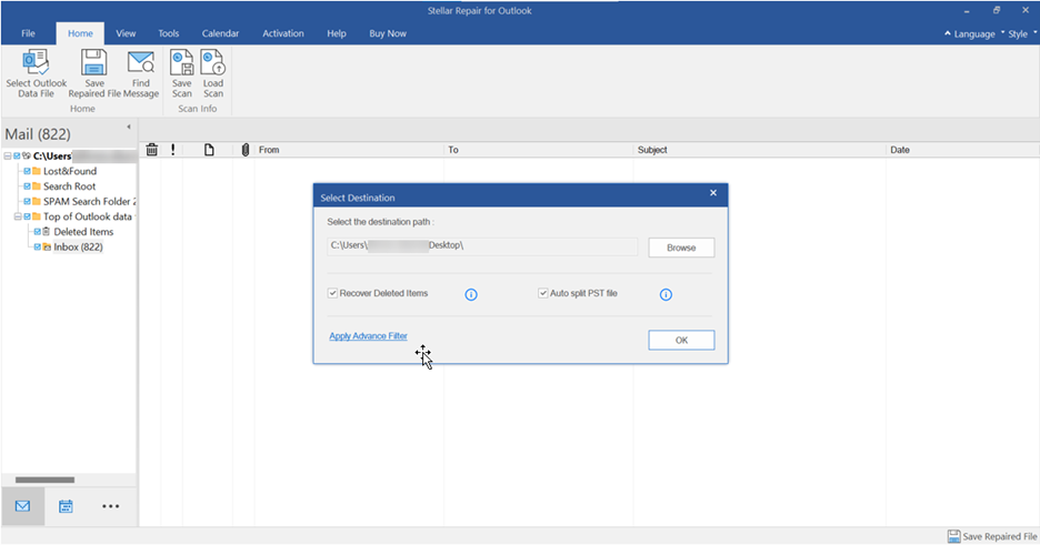 Select Destination window