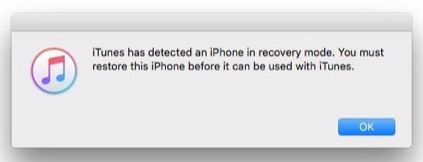 iTunes has detected an iPhone in recovery mode