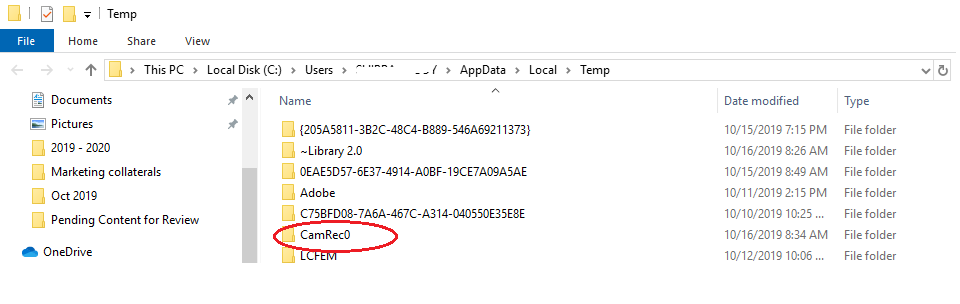 CamRec0 folder Temp