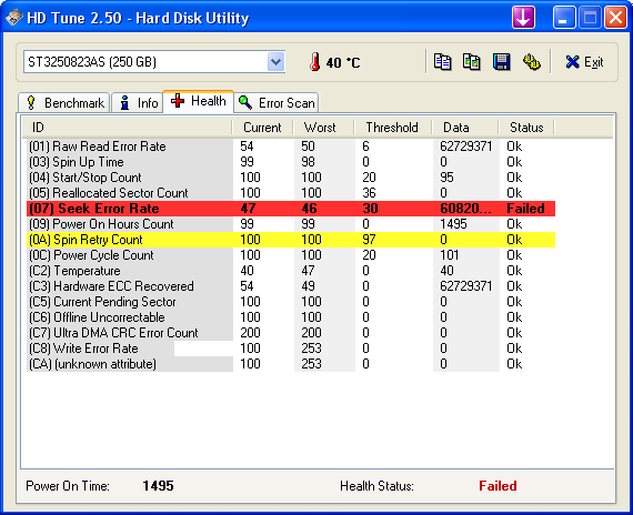 Hard Disk Utility "Seek Error Rate"