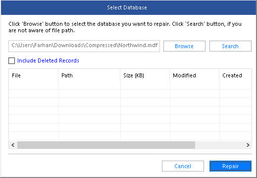 Stellar Toolkit for MS SQL - select MDF File