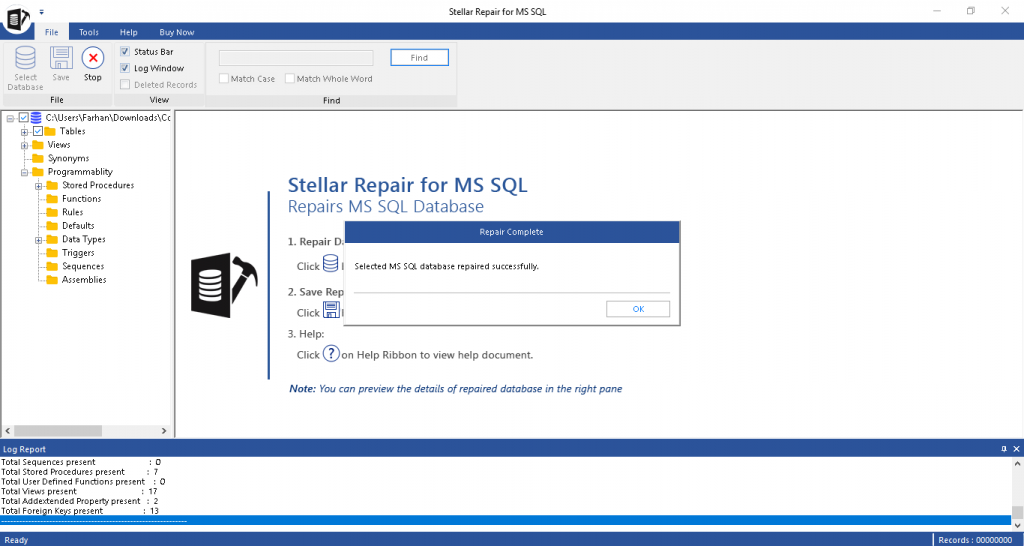 Stellar Toolkit for MS SQL - Repair Database