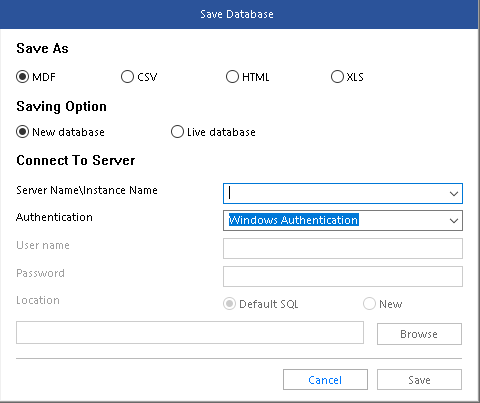 Stellar Toolkit for MS SQL - save repaired database