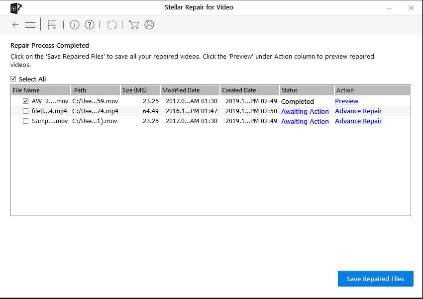 Stellar Repair for Video - Save Repaired Files