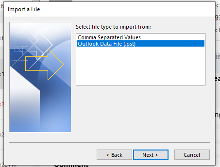 Select the Outlook Data File (.pst) option