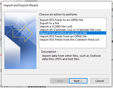 Import and Export wizard
