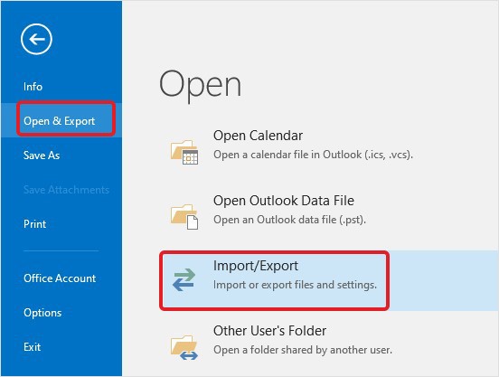 go to File > Open & Export > Import/Export