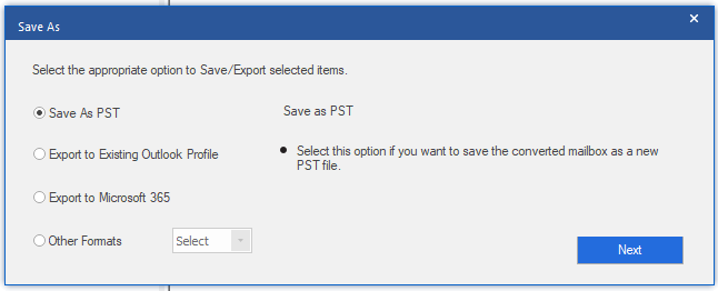 Choose the Save As PST option in the Save As window