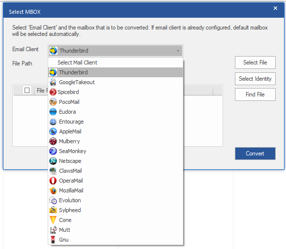 Select the email client from the Select Mail Client dropdown