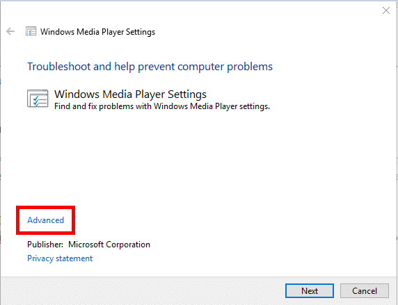 Steps to fix WMP error using Windows Media Player Settings - Advanced