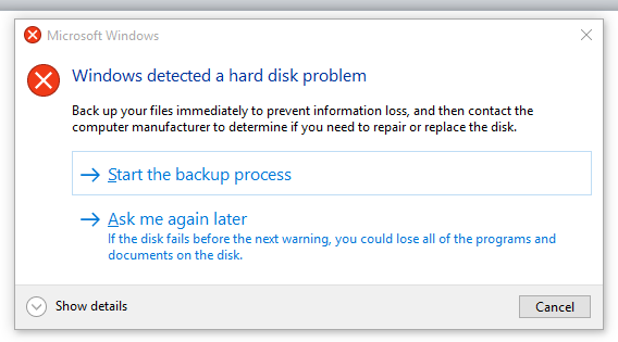 Windows Detected Hard Disk Problem