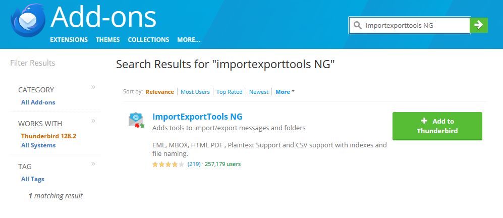 select the ImportExportTools NG add-on