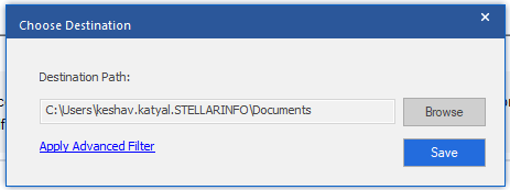 choose the destination folder to save the PST file