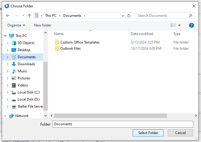Choose the destination folder and click on Select Folder
