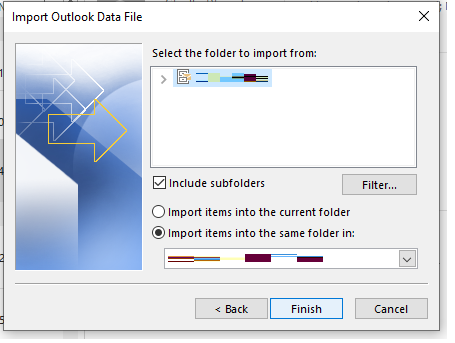 Select the folder in Outlook profile