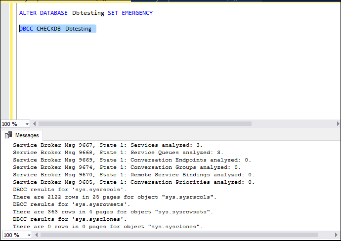 DBCC CHECKDB (Dbtesting) 