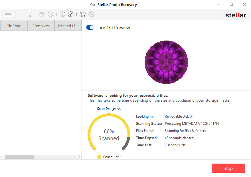 Stellar Photo Recovery - Scanning Sony camera SD card