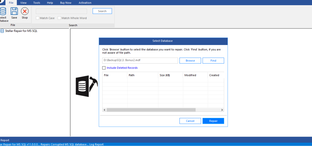 Clicking Repair Option In Stellar Repair for MS SQL