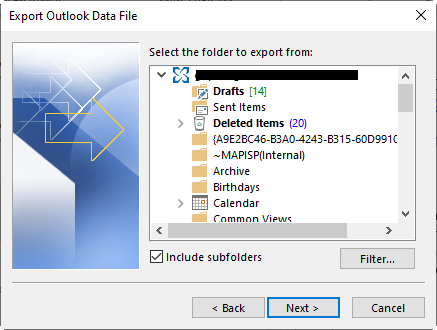 Export Outlook Data file